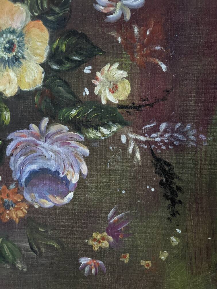 Acrylic painting on canvas, country decoration, bohemian flowers