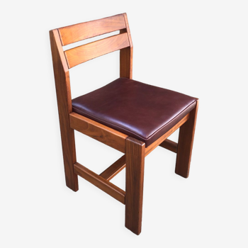 Chair in solid elm and leather circa 1980