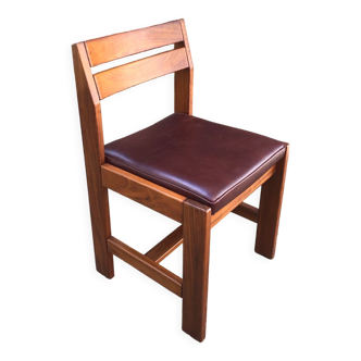Chair in solid elm and leather circa 1980