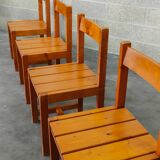 Ensemble de 4 chaises cubique en pin blond année 60 par andré sornay