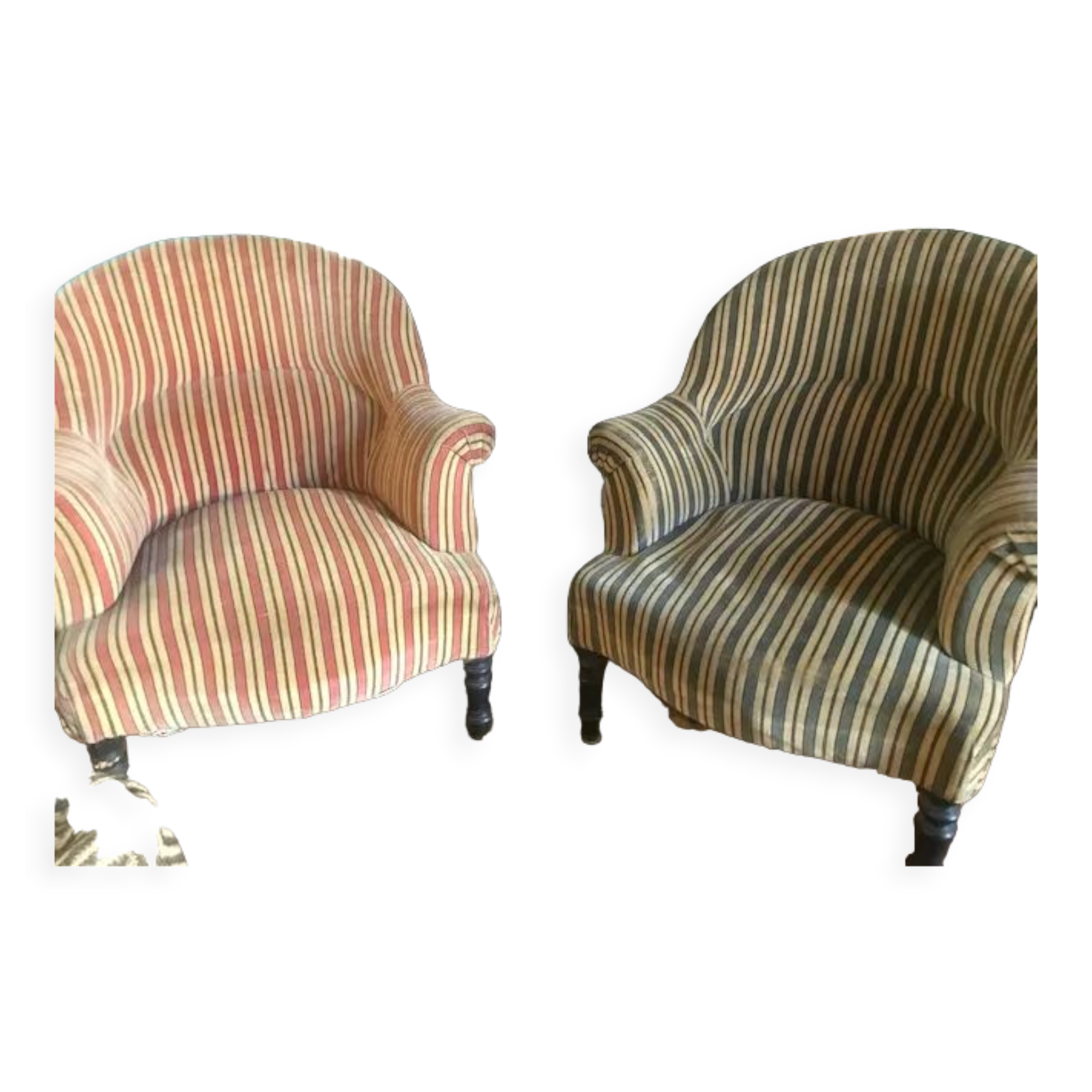 Pair of Original tapestry velvet stripe armchairs.