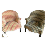 Pair of Original tapestry velvet stripe armchairs.