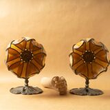 Pair lamps water lilies lotus style Tiffany vintage 90-2000