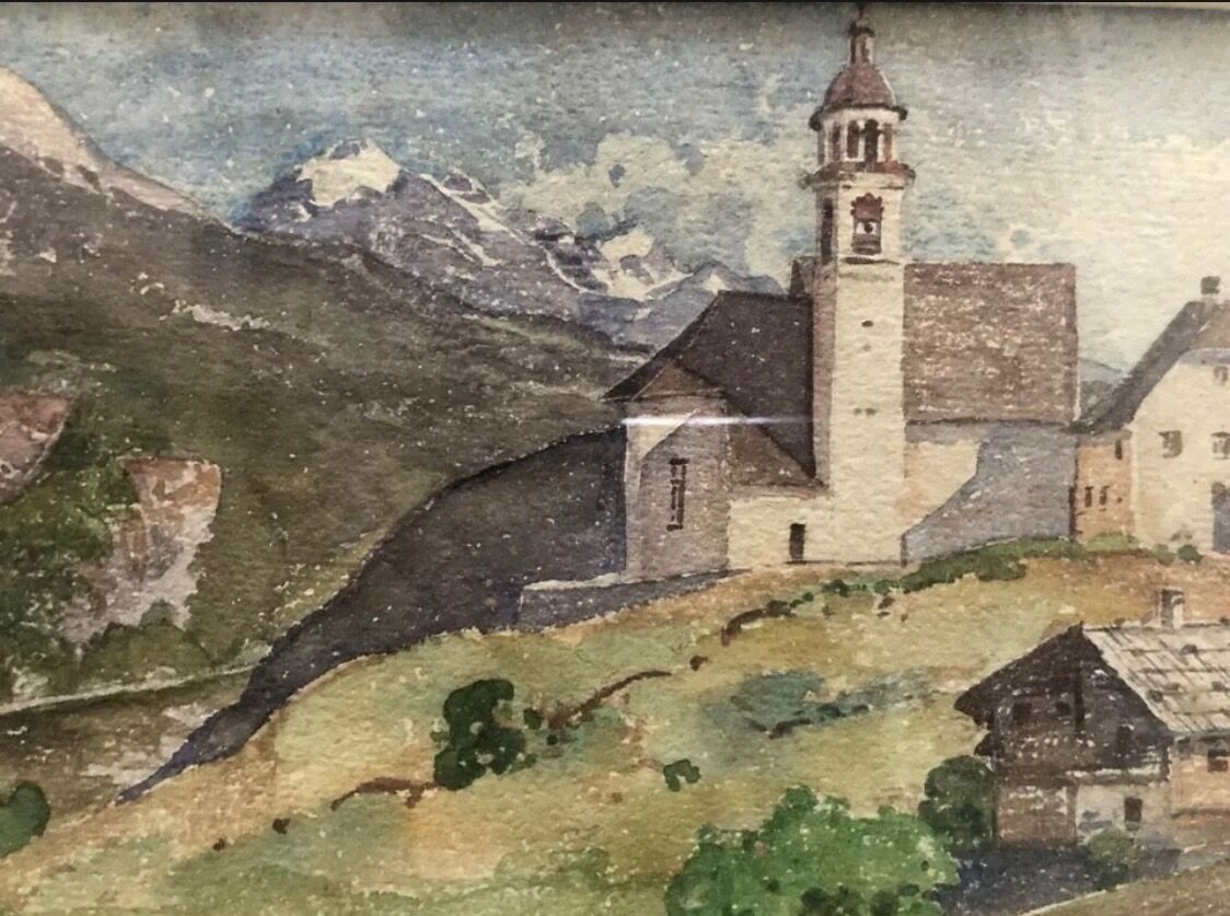 Watercolor painting painting Switzerland mountain XXth