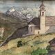 Watercolor painting painting Switzerland mountain XXth
