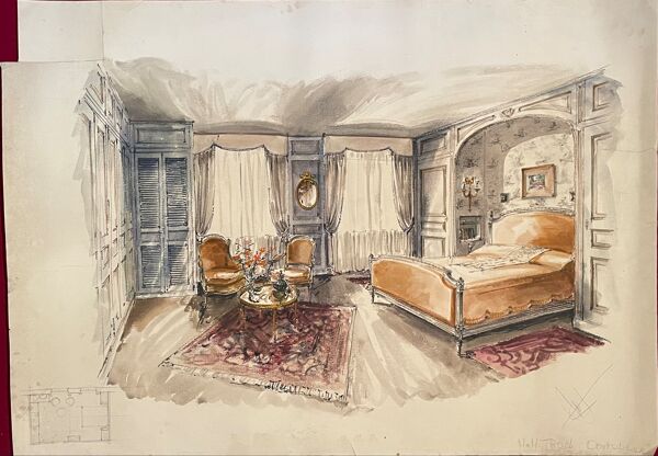 Tableau art décoratif architecture d'intérieur années 30-50