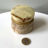 Old vintage round onyx brass box