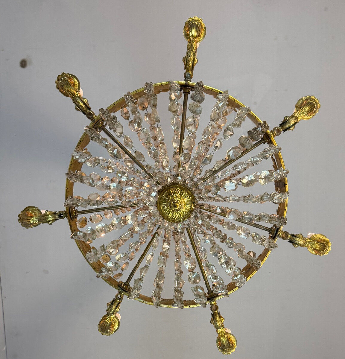 Empire style lustre with pearl beads in gilded bronze, circa 1880.