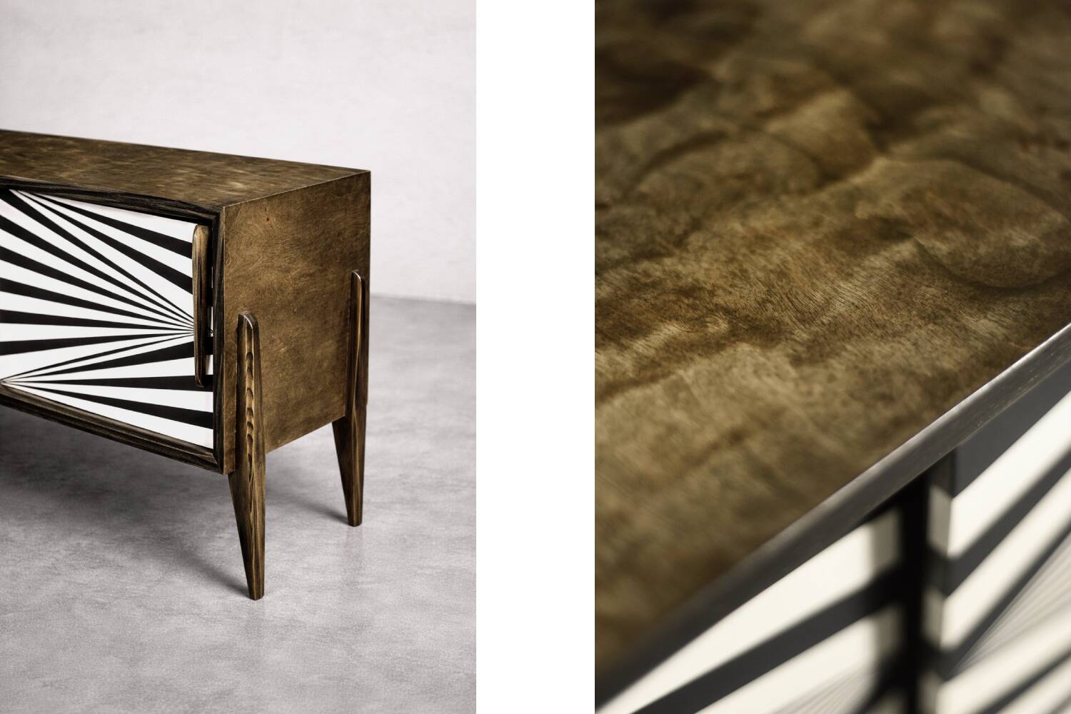 Scandinavian sideboard in birch with hand-painted op-art pattern, 1960s