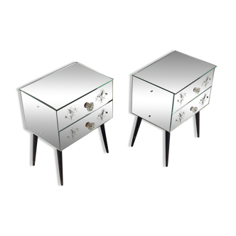 Pair of mirrored Art Deco bedside tables