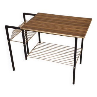 Vintage vinyl serving trolley in wood and gold metal