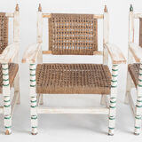 Set of vintage wooden and woven rope armchairs with a matching table. Spain, 1960s.