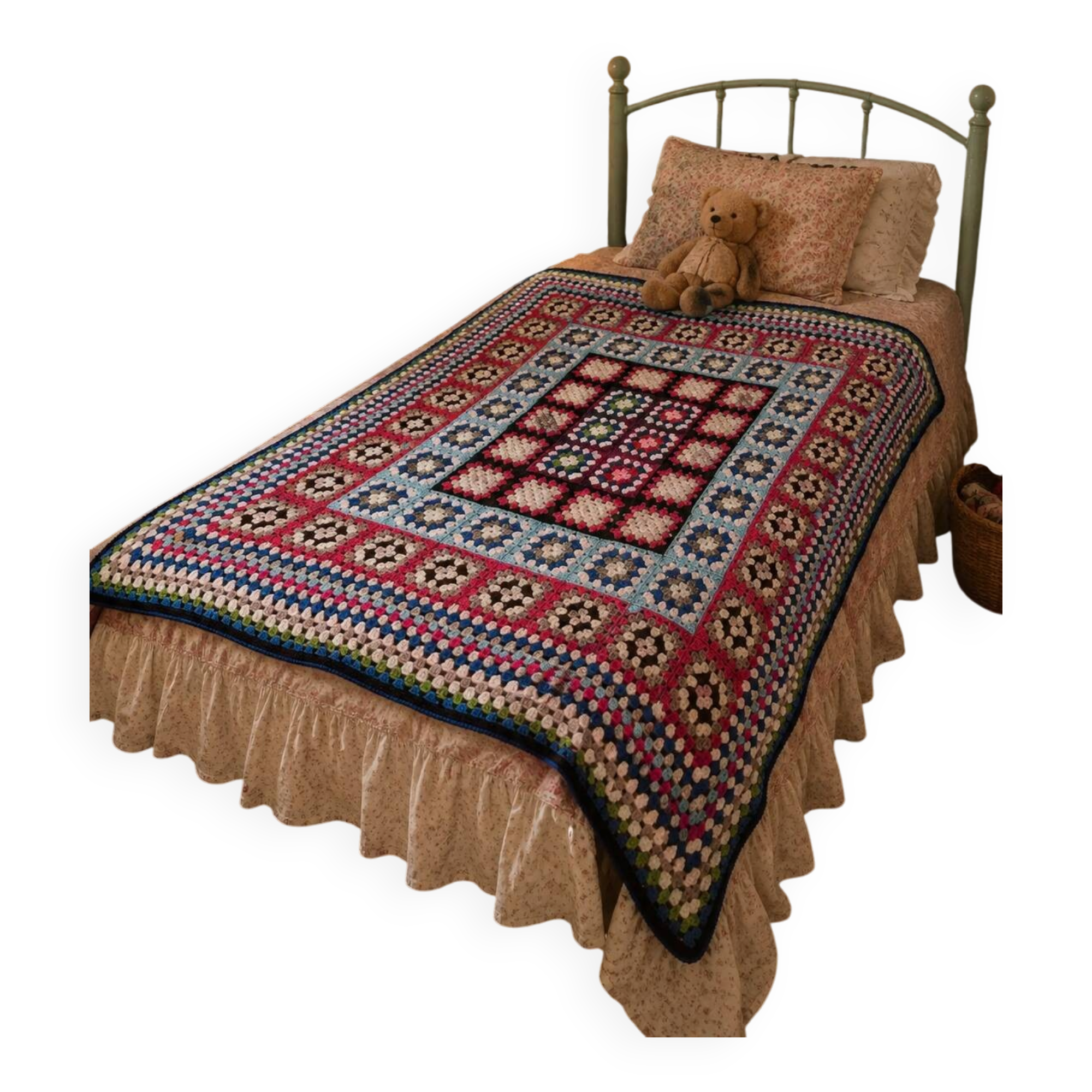 vintage crochet bedspread made of granny squares