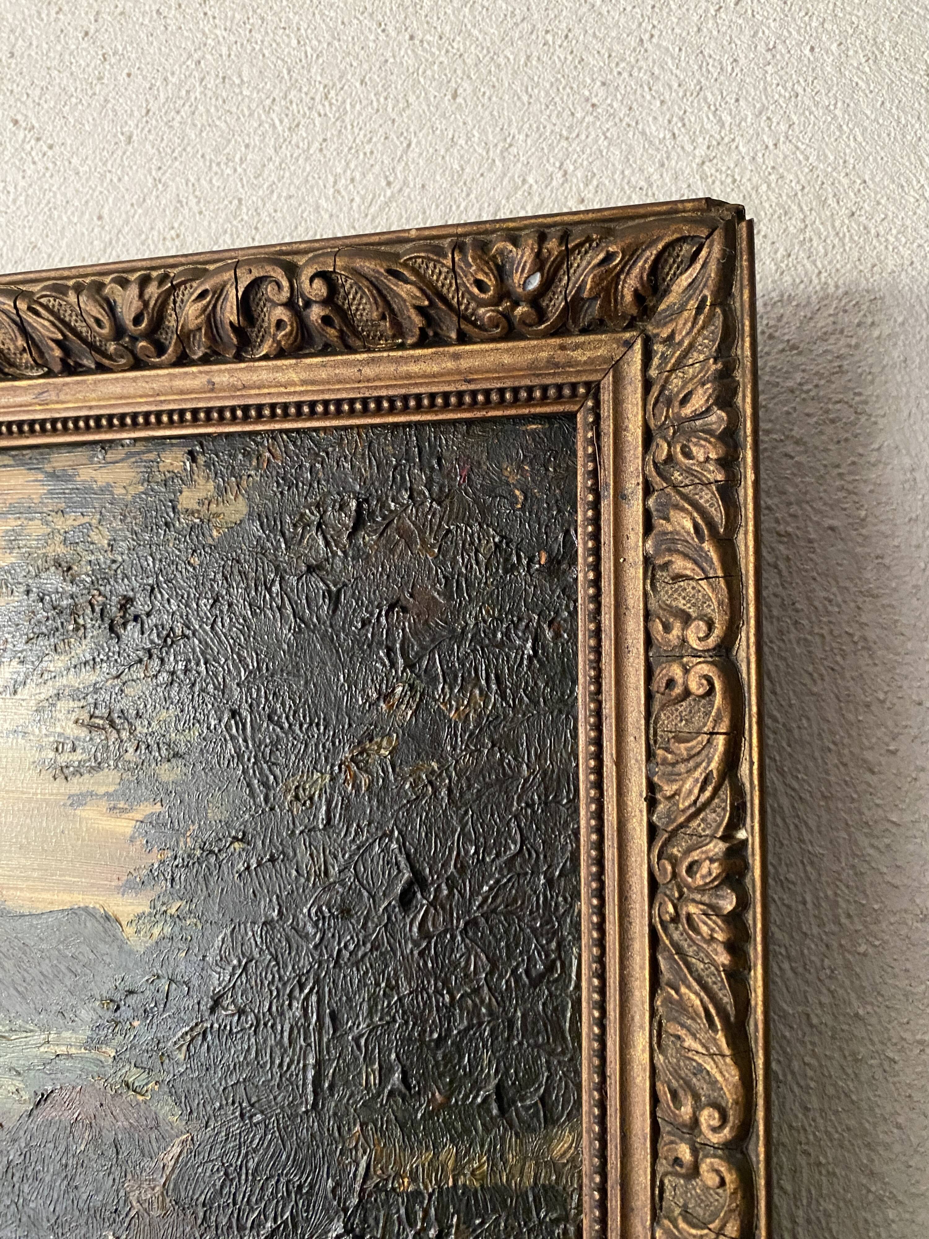 Oil and wood frame, ca 1900