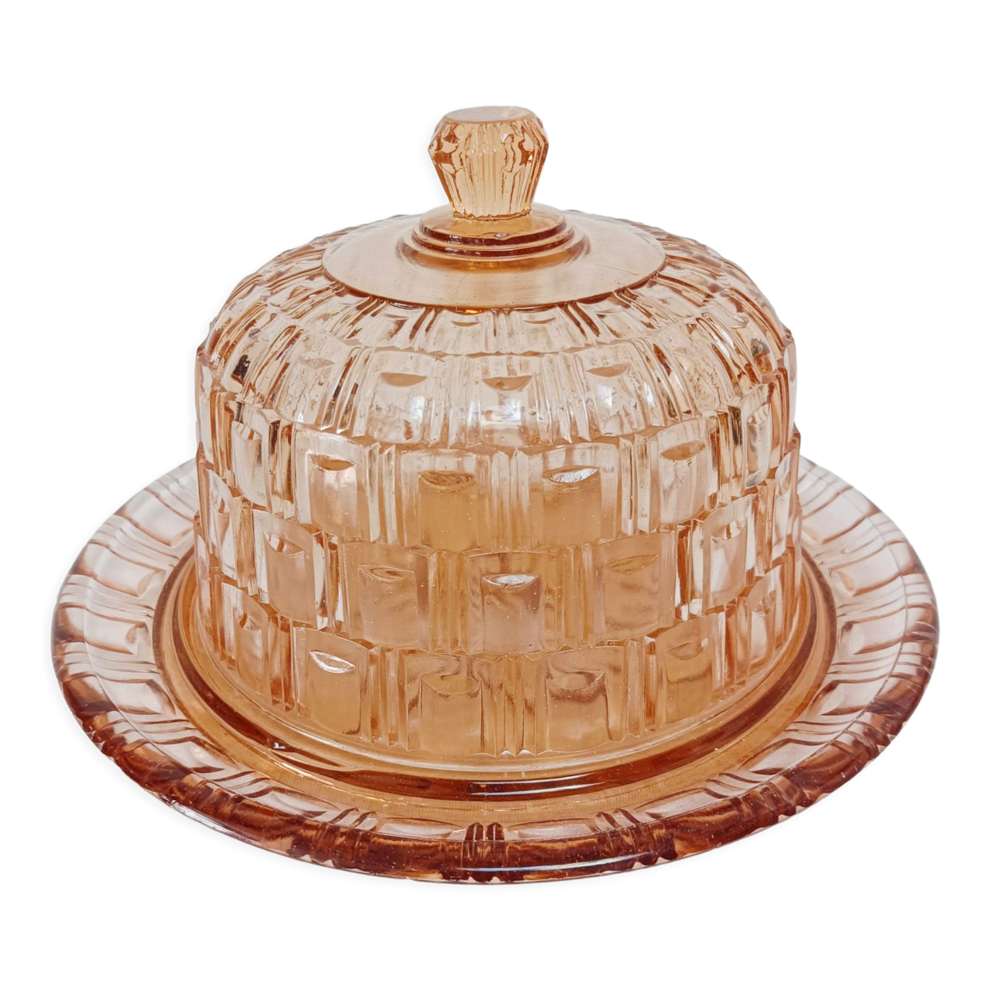 Cloche à dessert ou à fromage en verre rose
