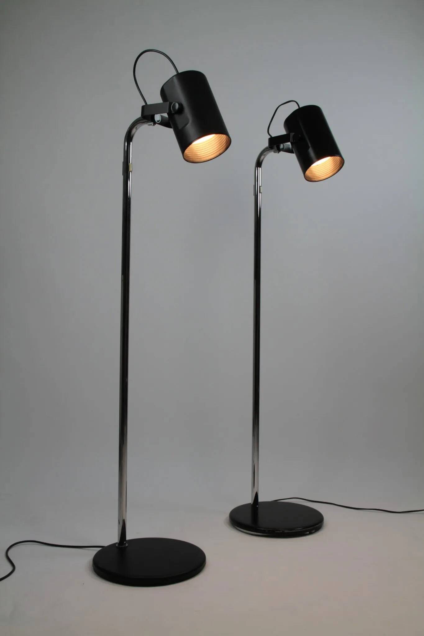 Pair of Black and Chrome “Orion” Floor Lamps by Per Sundstedt for Ateljé Lyktan, Sweden, 1960s