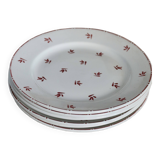 6 old Belgian earthenware Nimy flat plates with red pattern