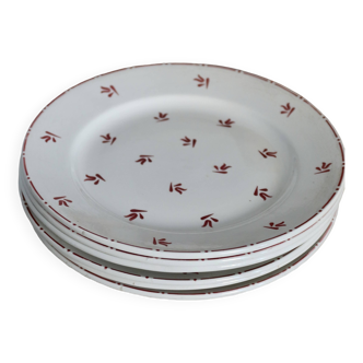 6 old Belgian earthenware Nimy flat plates with red pattern