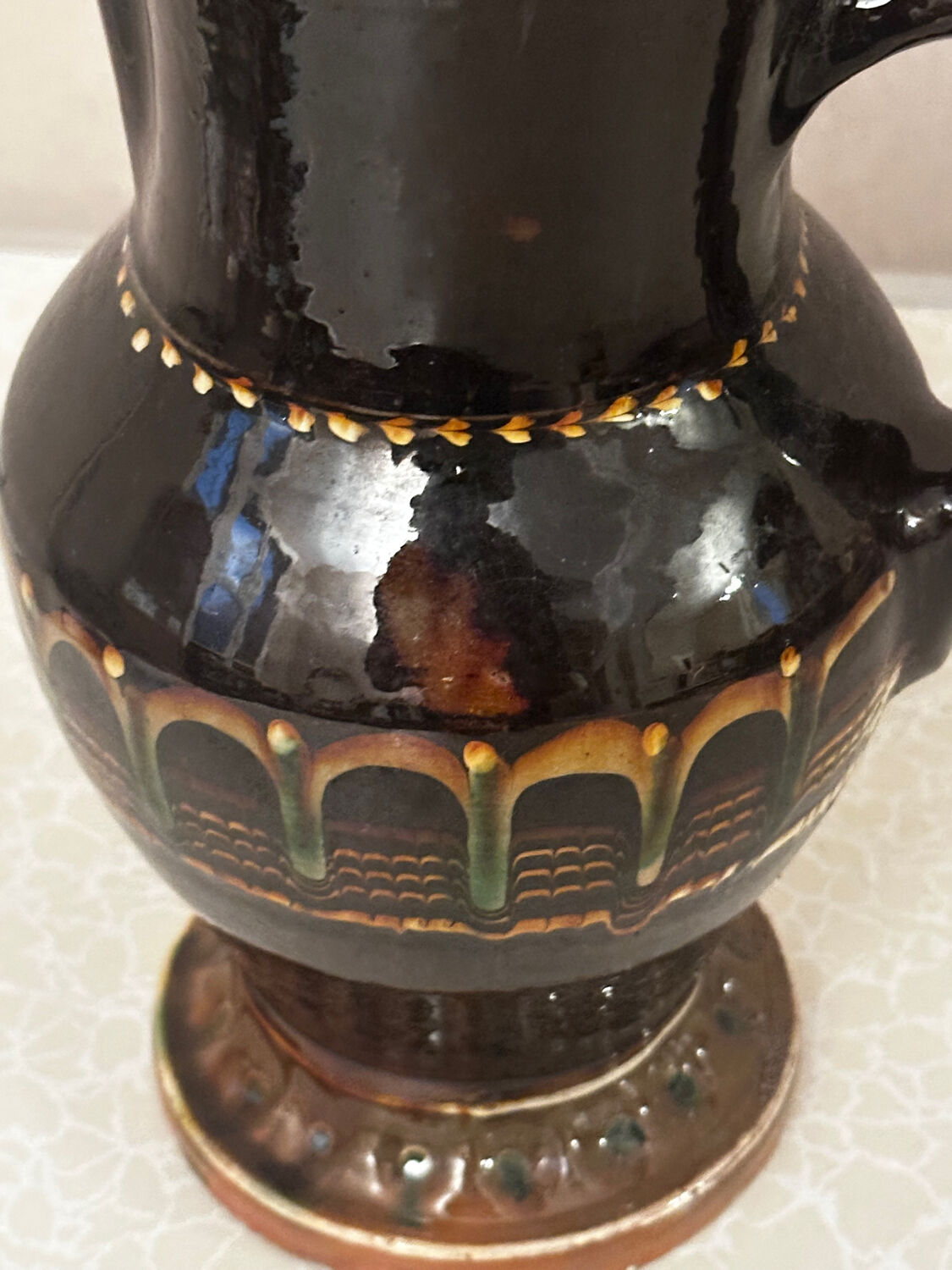 Vintage Romanian glazed pottery pitcher