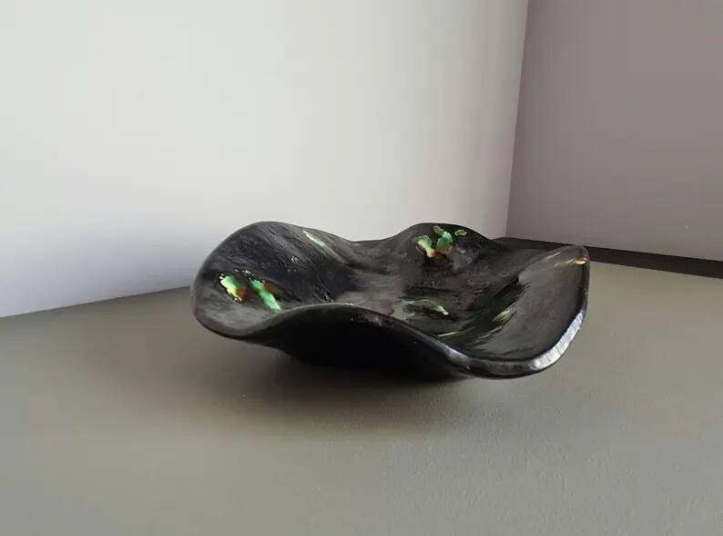 French ceramic bowl, lava glaze, black and green.