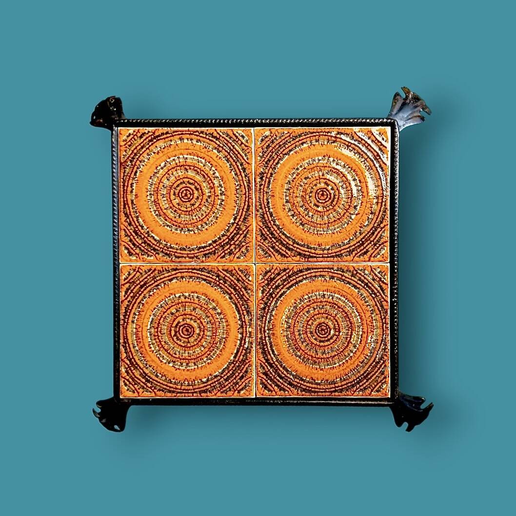 Vintage side table in wrought iron & ceramic – 1960s