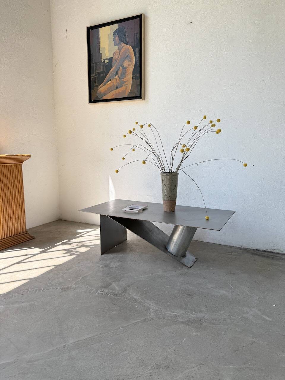 Handcrafted metal coffee table from the 1970s