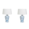Set of Two Porcelain Lamp Legs with their lampshades H 60 cm