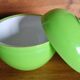 Thermal ice bucket in the shape of a green apple, 1970s style.