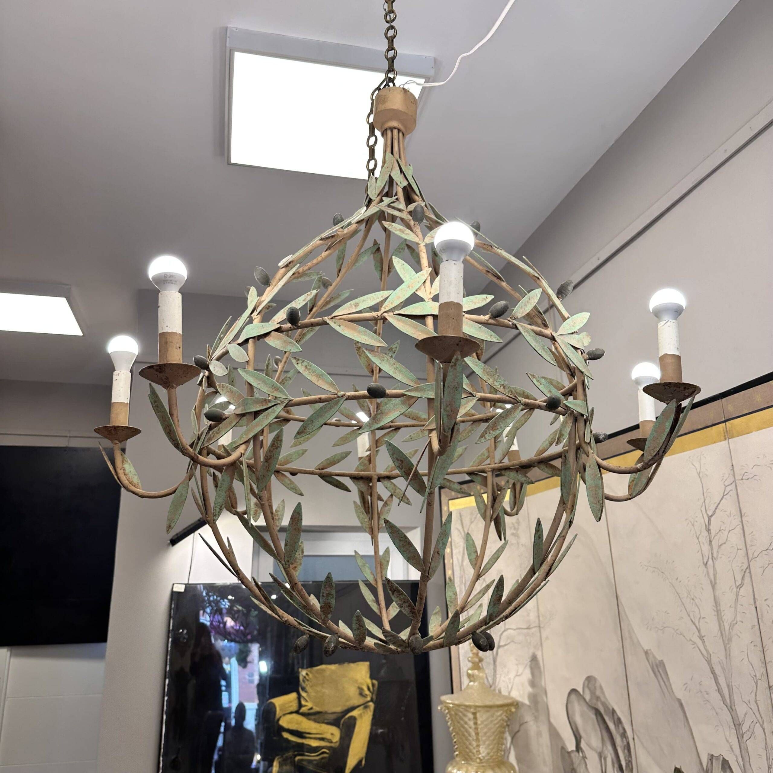 Globe lamp, olive leaves, in the style of Maison Baguès, Mid-century, 1970s – France