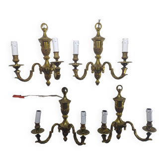 Set of 4 2-light wall lights in bronze