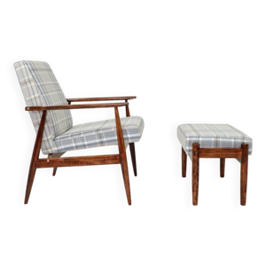 Fauteuil vintage et repose-pieds - beige