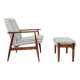 Vintage armchair and beige blue tartan footrest modern design