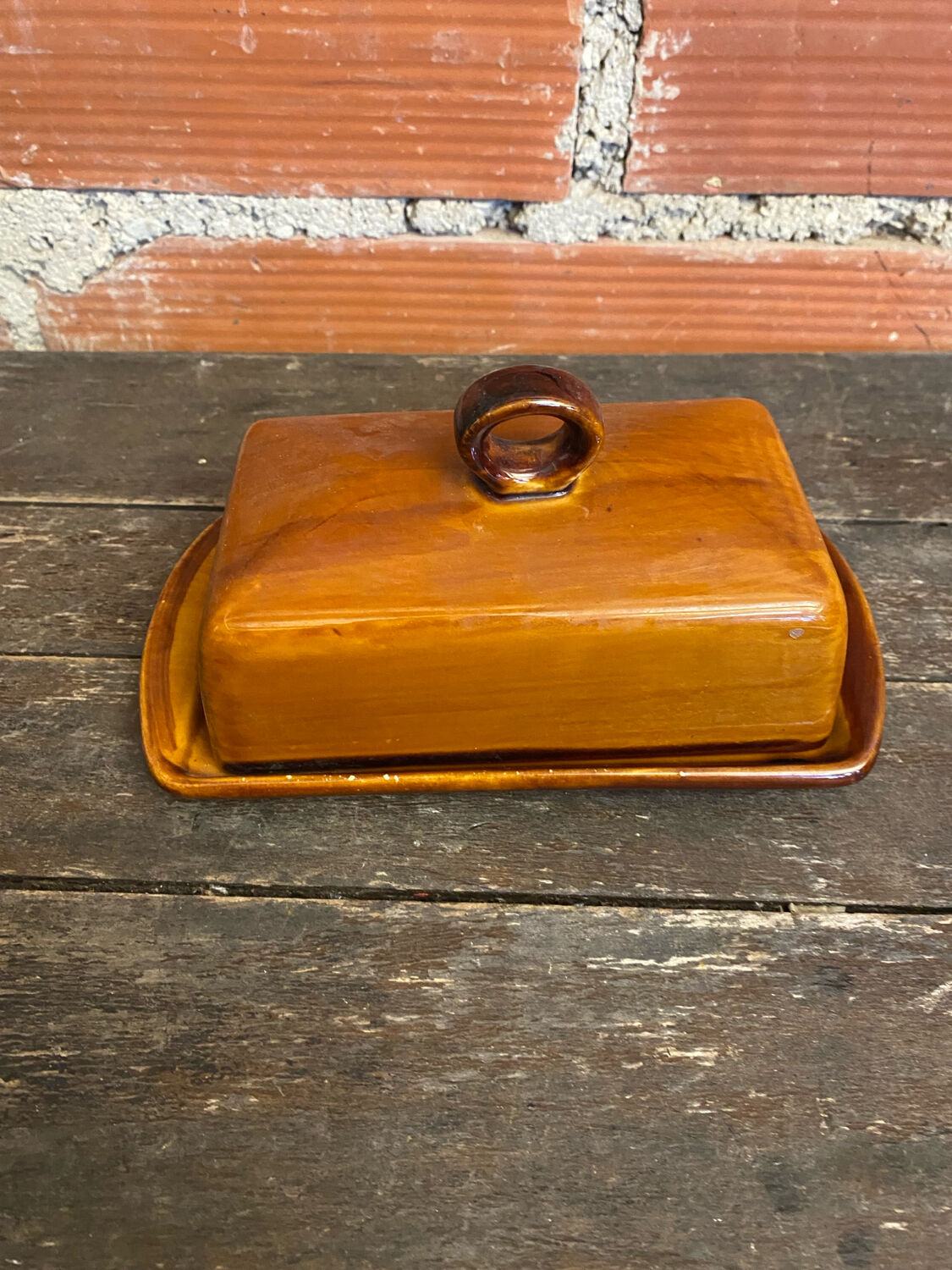 Beurrier Ancien ST CLEMENT Céramique Marron Made In France Vintage #D8