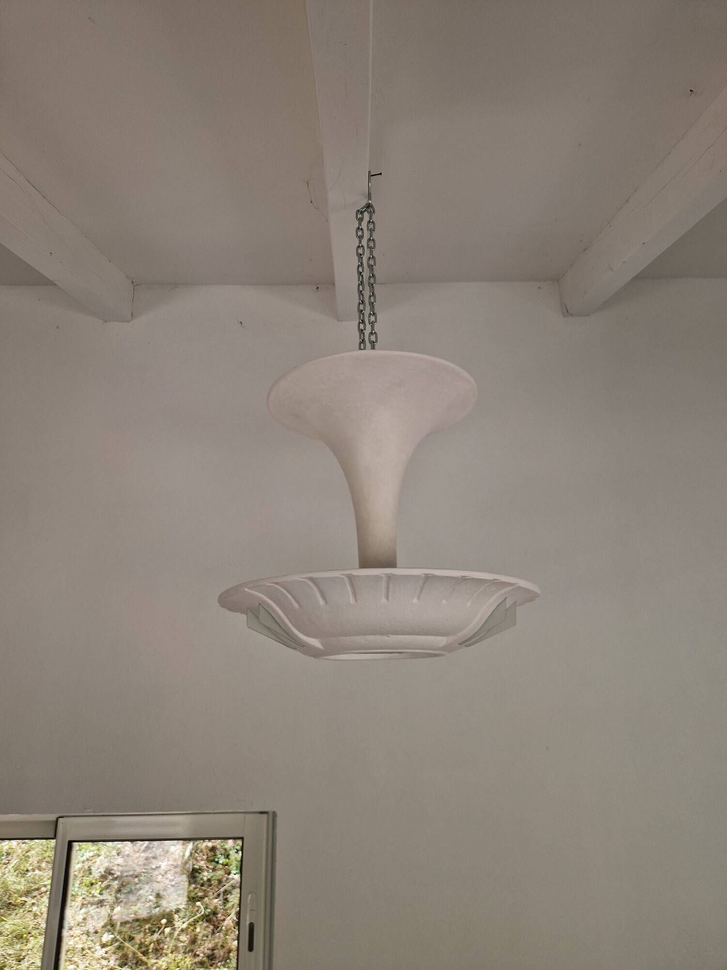 Plaster and frosted glass chandelier by Maison Arlus circa 1950