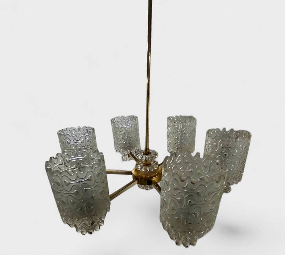 Glass and Brass Chandelier – Kalmar Design (Austria) - Circa 1960