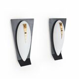 Vintage wall sconces in opaline glass and brass, 1950s, set of 2.