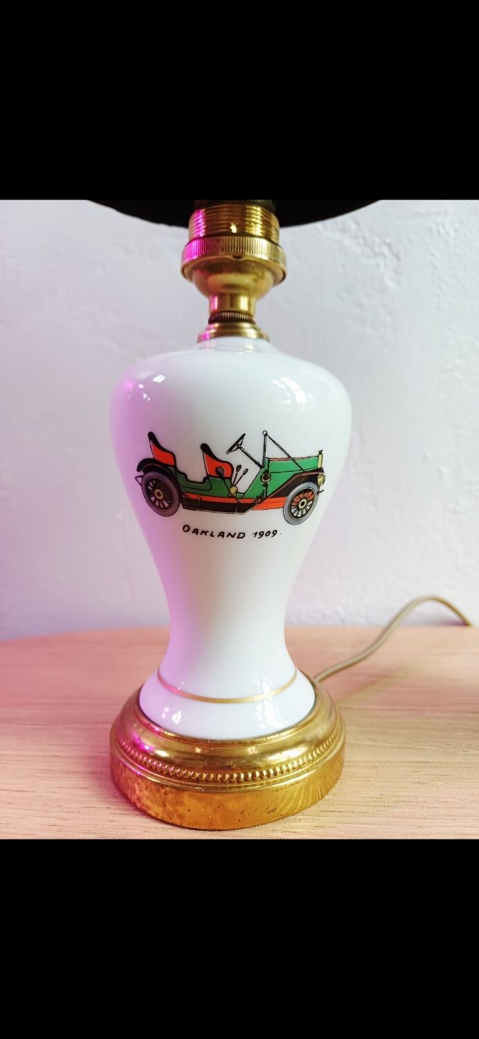 Pair of mid-century porcelain brass bedside lamps, 50s/60s