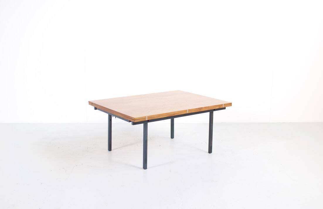 Transformable table teak and steel 1950's french manufacture