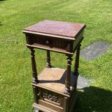 19th century wooden and pink marble bedside table, Henri II style