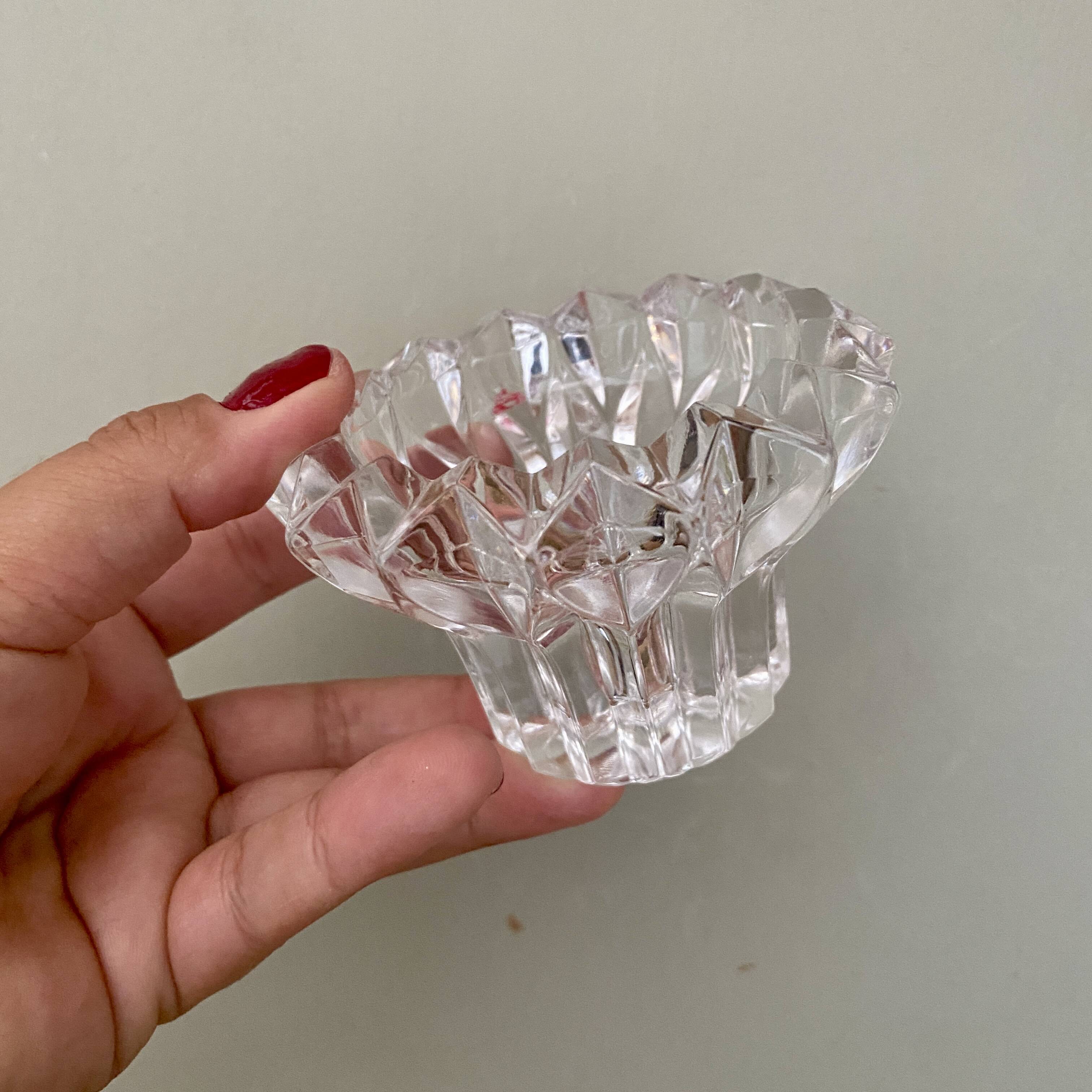 Set of 2 vintage molded glass candle holders