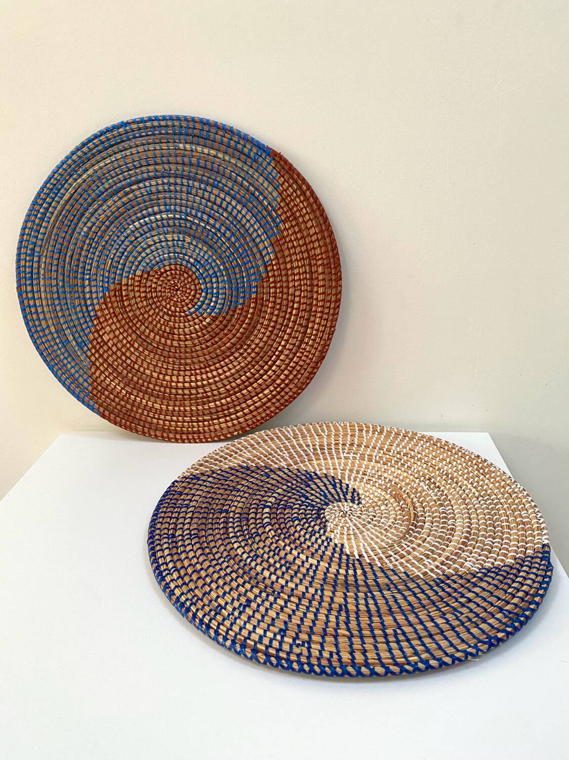 Duo of rattan trays for wall decoration