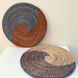 Duo of rattan trays for wall decoration
