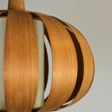 Scandinavian-style wooden pendant light.