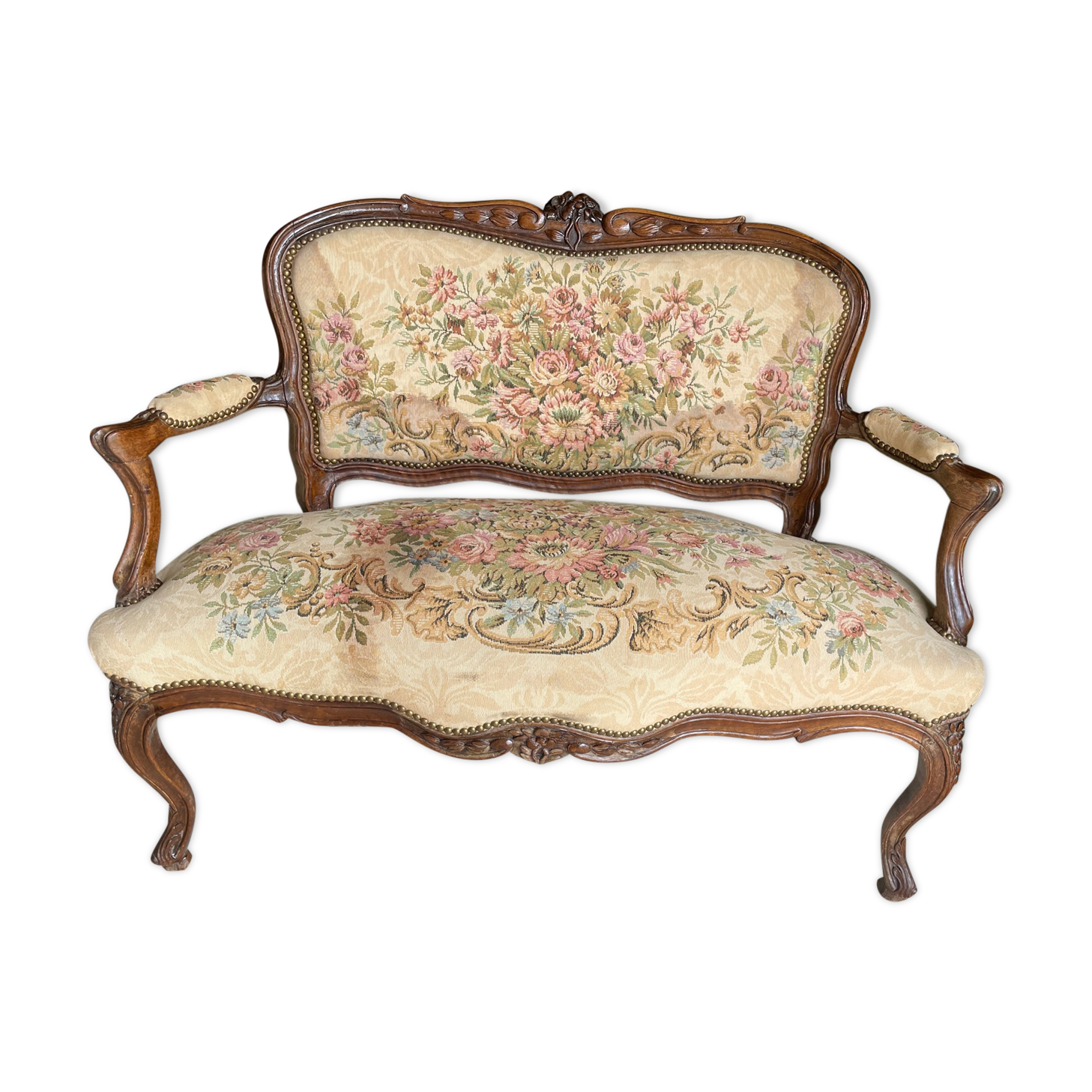 Two-seater bench Louis XV dressing in tapestry