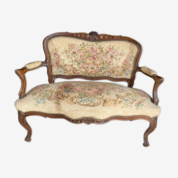Two-seater bench Louis XV dressing in tapestry