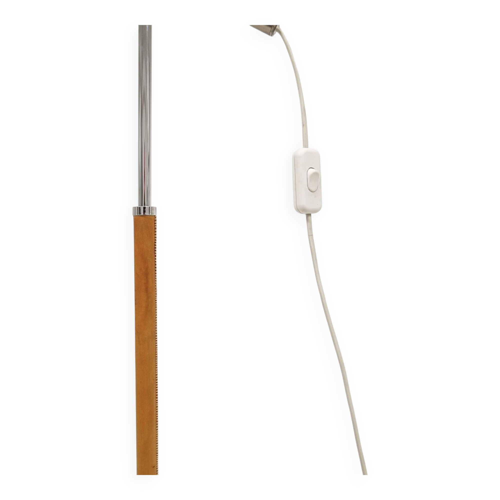 Vintage chrome leather floor lamp mid-century Atelje Lyktan, Sweden