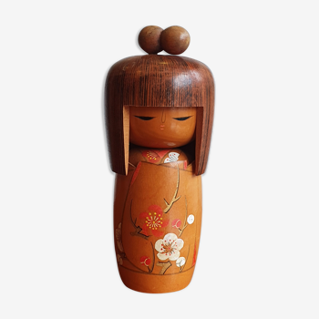 Kokeshi Creative, Japanese doll made of vintage wood, Kokeshi flower by Tanaka Shigemi