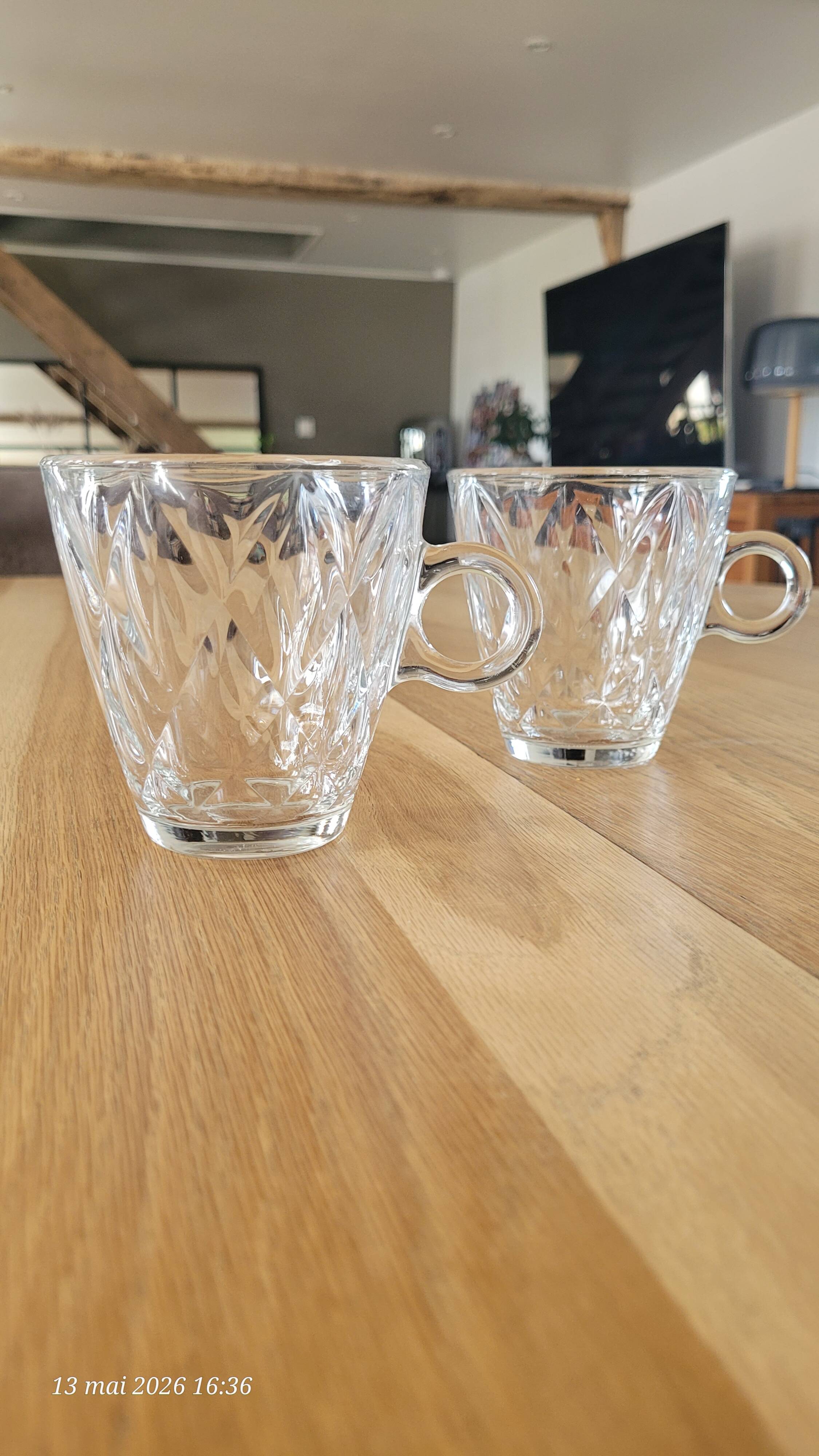 2 thick glass mugs