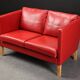 2 seater red leather sofa, Vintage Scandinavian 1960s