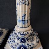 Antique Pair of Blue and White Delftware Column Candlesticks